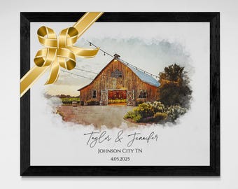 Personalized Watercolor Wedding Venue Portrait, Anniversary Gift