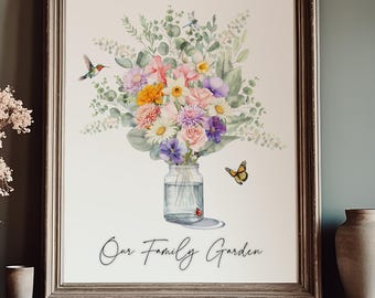 Personalized Birth Month Flower Print: Grandma's Garden Bouquet (Digital File)