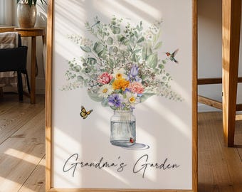 Personalized Birth Month Flower Print | Watercolor Family Bouquet Wall Art