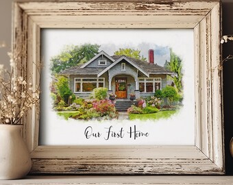 Custom Watercolor House Portrait: New Home Gift