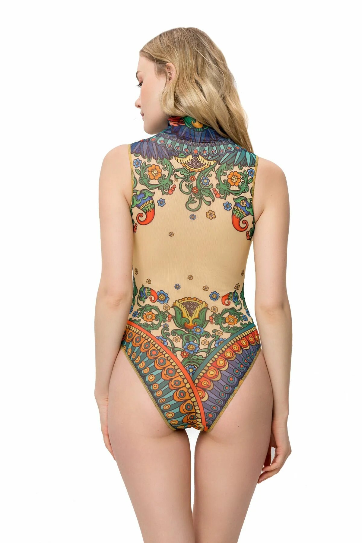 Desert Horizon Shirred Zipper Tank Swimsuit