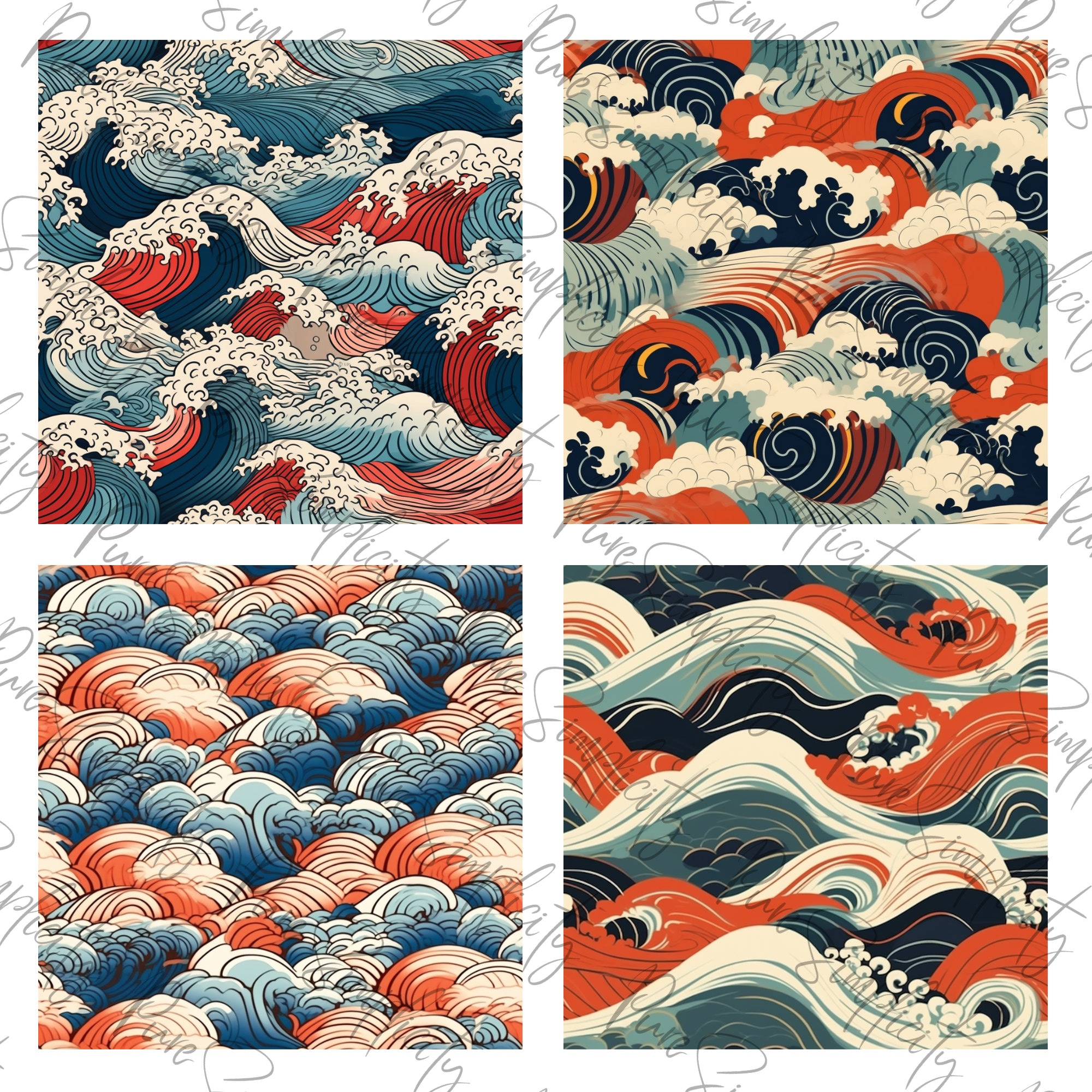 Japanese Wave Seamless Pattern 20 PNG Files Digital Paper Commercial ...