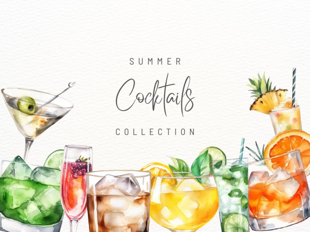 Watercolour Summer Cocktail Clipart 20 PNG Format Watercolour Clipart ...