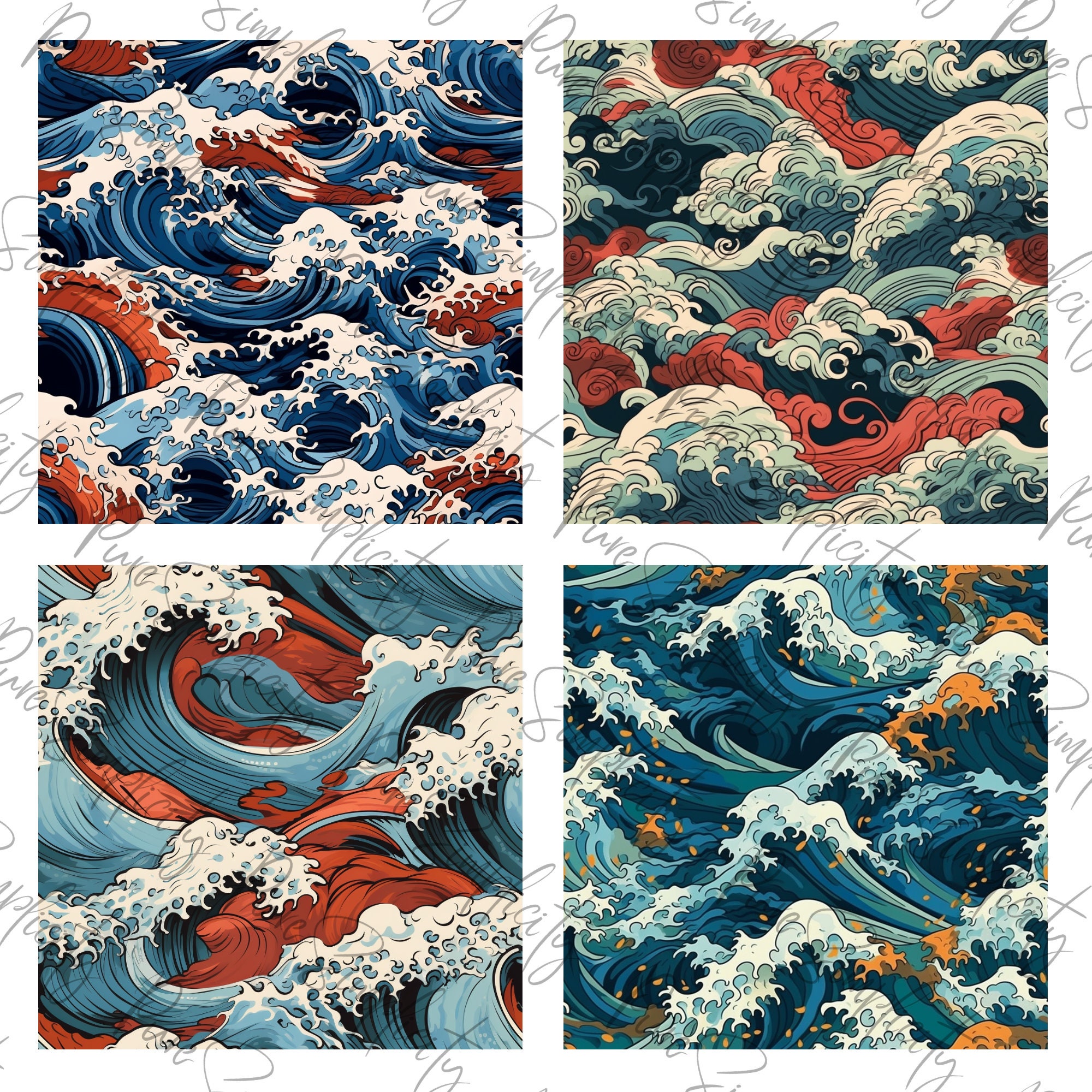 Japanese Wave Seamless Pattern 20 PNG Files Digital Paper Commercial ...
