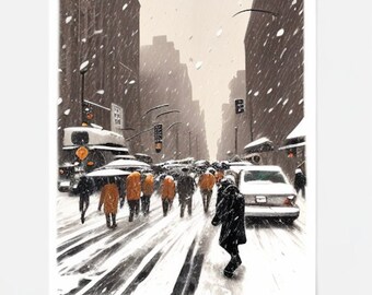 Winter in the City: Belebte New York Street im Schnee