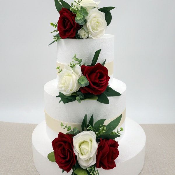 Cake Flowers For Wedding Wine and Ivory, Cake Topper Artificial Flowers for Weddings, Flowers for Cake Decoration