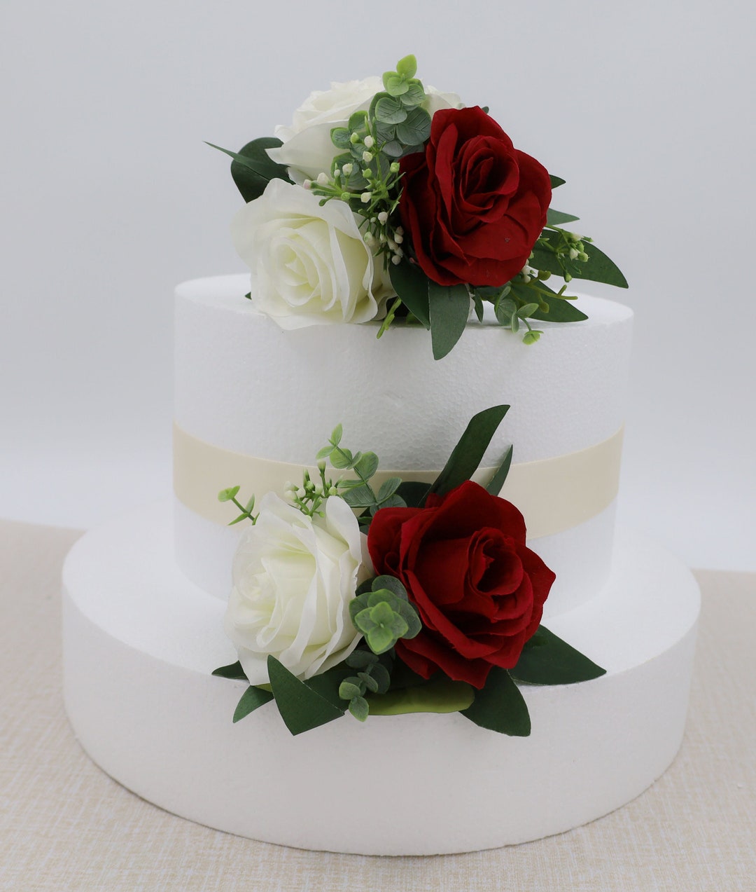 Wedding Cake Fake Flowers, Wine and Ivory Cake Topper Artificial Flowers for Weddings, Flowers