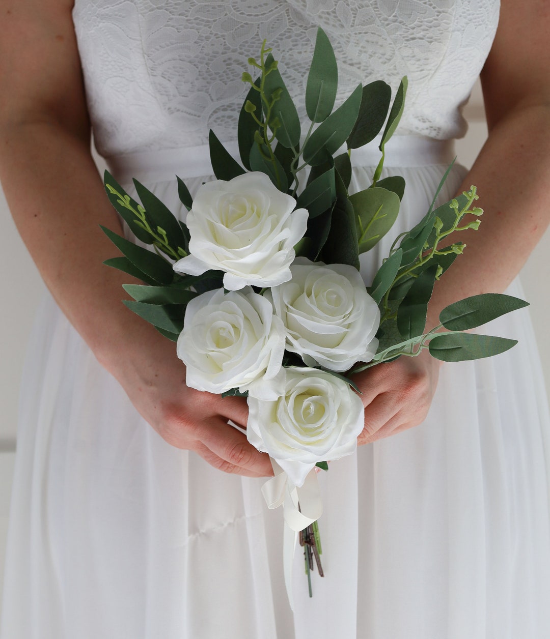 Silk Bridesmaids Bouquet Ivory Rose and Greenery Bridesmaids Etsy