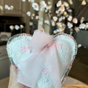 Pink Fabric Heart Ornament: Farmhouse Shabby Chic Bowl Filler