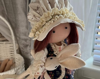 Handmade Fabric Art Doll, 12 Inch Textile Doll, Removable Clothes