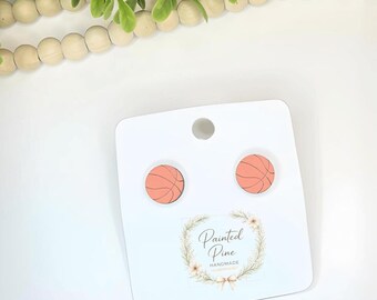 Basketball Stud Earrings, Lightweight Wooden Studs