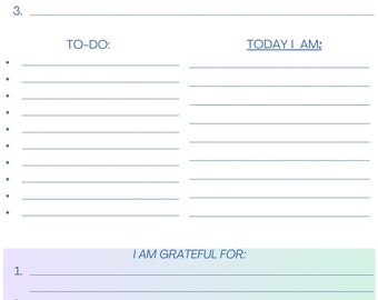 May include: A printable daily gratitude journal with sections for today's goals, to-do list, how you feel today, and things you are grateful for.