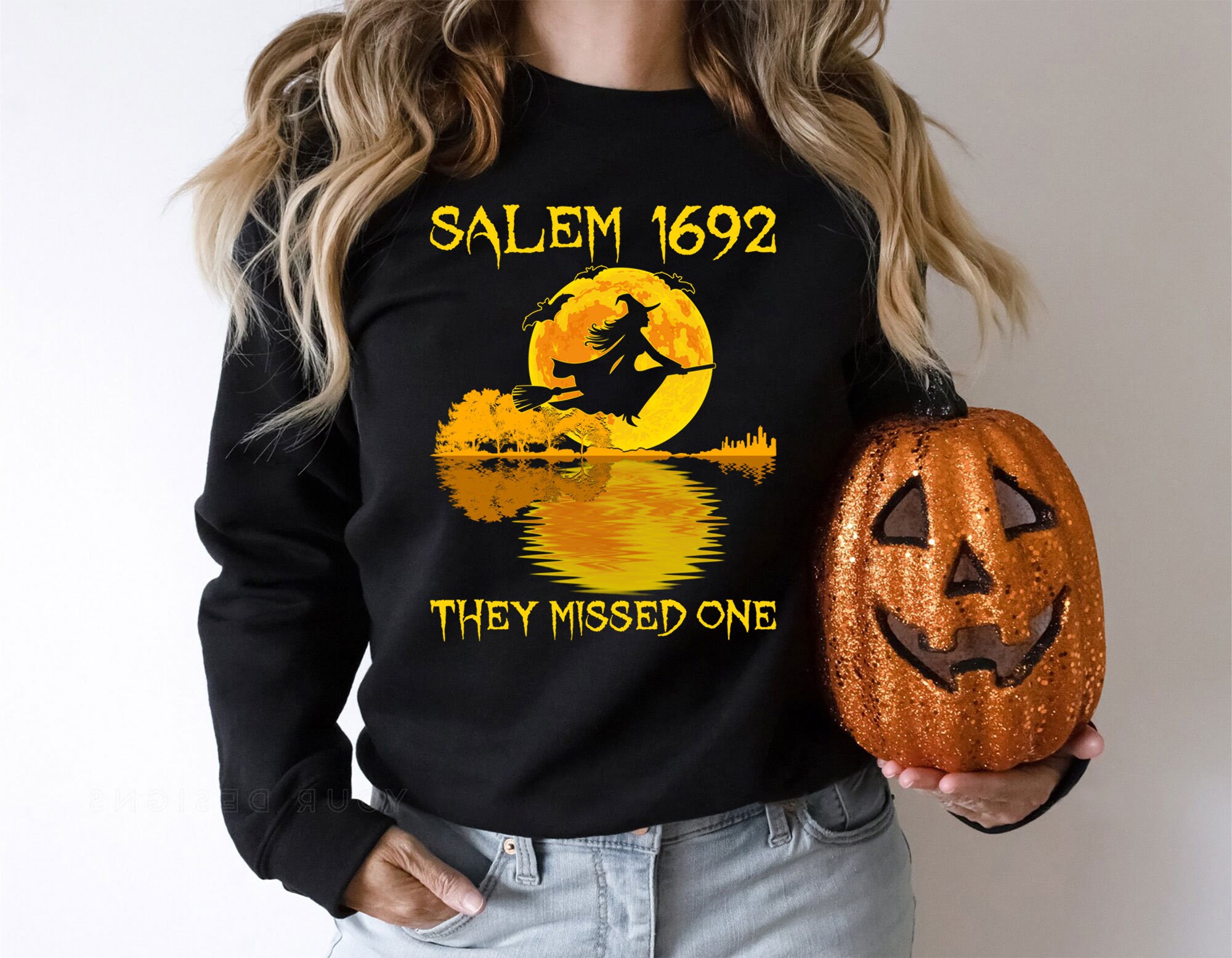 Funny Halloween Shirt - '1692 They Missed One' Graphic Long Sleeve Sweatshirt For Women - View #8