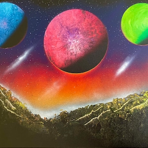 Sunset Planets- Original Spray Paint Art