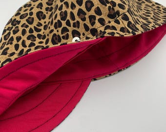 Quality, pre-shrunk, handmade welding caps!  Leopard Print w/ Pink Lining!