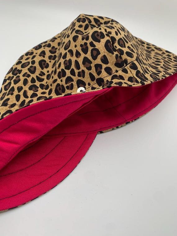 Quality, pre-shrunk, handmade welding caps!  Leopard Print w/ Pink Lining!