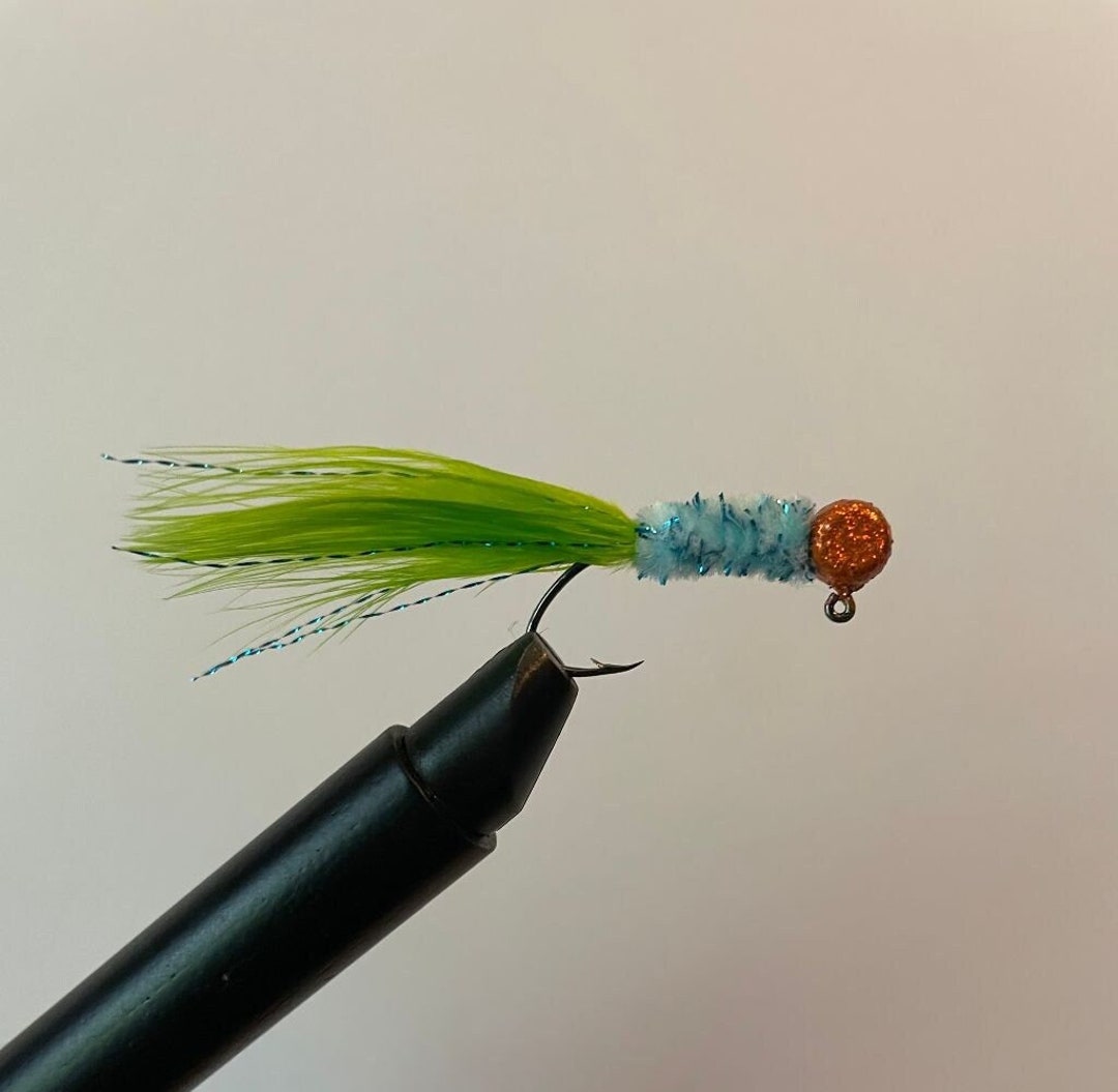 Hand Tied Crappie Jigs chartreuse, Monkey Milk, Disco Orange