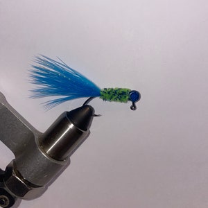 Hand Tied Crappie Jigs (Blue and Chartreuse) Quantity 3 Jigs Multiple Weights