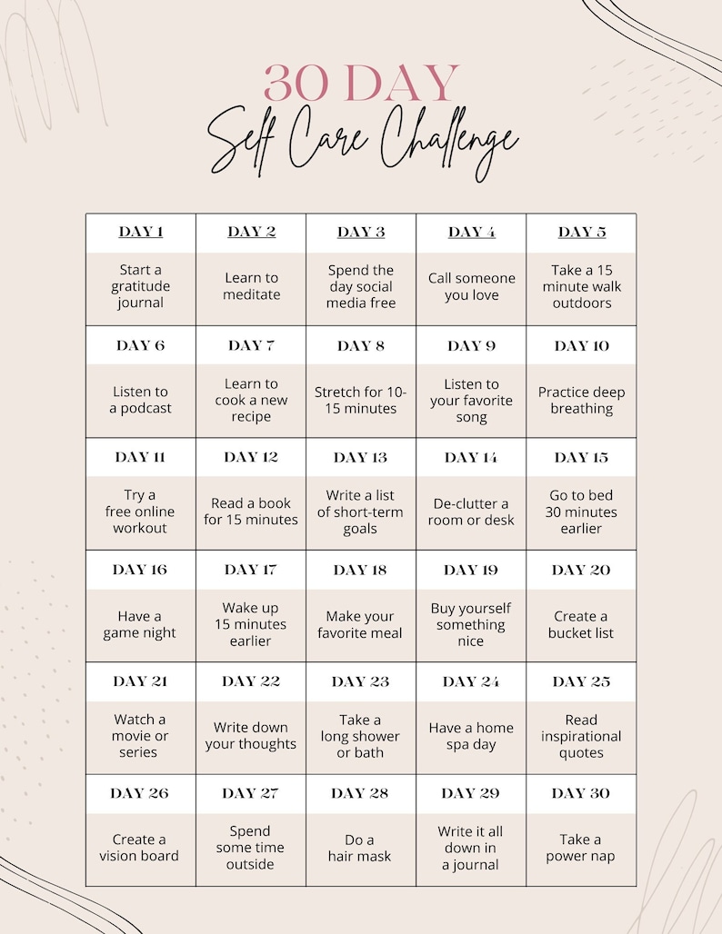 30 Day Self Care Challenge Planner Etsy 30 Day Self Care Challenge Planner Etsy