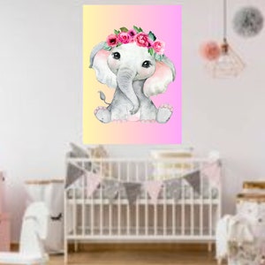 Bebé elefante SVG vivero arte de la pared. Lindo bebé elefante niña arte A3 cartel arte svg pdf. arte digital impresión de Broadway Nursery Wall Art Print