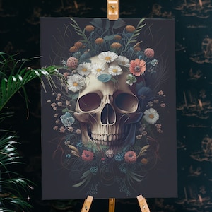 Totenkopf mit Blumen Poster | AI Generiertes Bild Poster