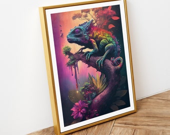 Trippy Chameleon Digital Poster Print | Digital Poster Download | AI Digital Print