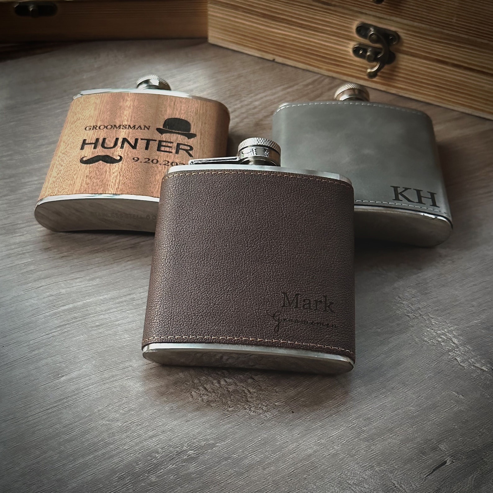 2. Customized Groomsmen Leather Flask
