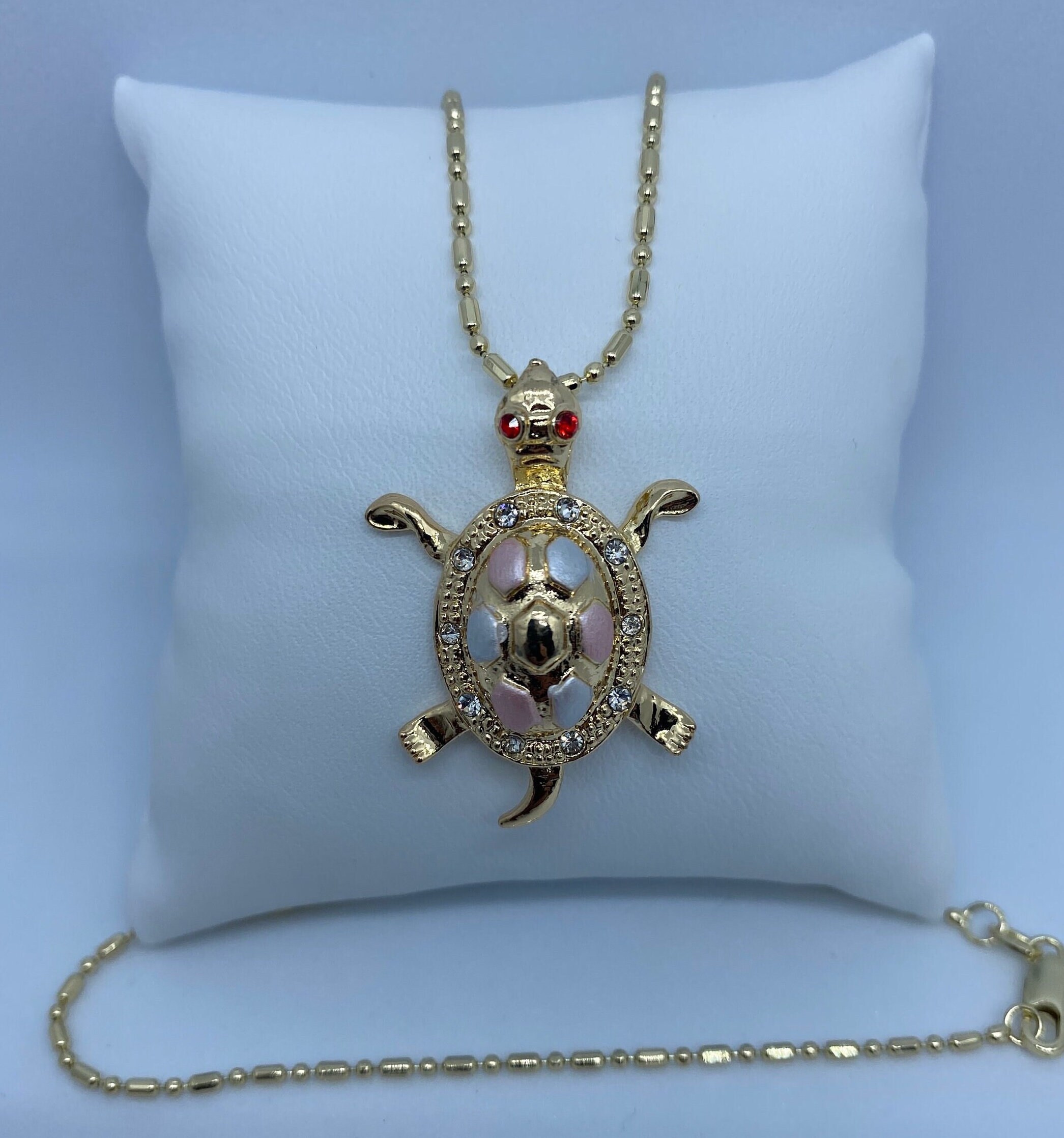 Turtle Three Tone Movable Charm 18k Gold Plated Necklace With 16-inch ...