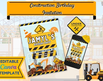 Construction Birthday Invitation, Dump Truck Birthday Invitation, Editable Construction Invitation, Construction Birthday Invite