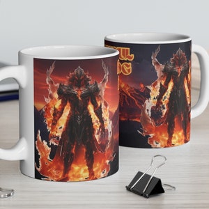COFFEE MUG (11oz): Baneful Balrog (FANTASY), gift, birthday, colorful, digital, art, coffee, tea, chocolate, cup, demon, hellscape, dnd