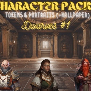 CHARACTER PACK: Dwarves #1 — art, portraits, tokens, rpg, fantasy, roleplaying, wallpaper, dwarven hall, digital art