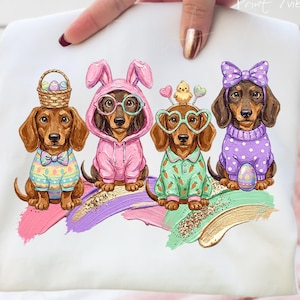 Easter Dog PNG, Cute Dachshund Easter PNG, Easter Bunny Dog Design, Pastel Spring Dogs PNG, Sublimation Download