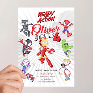Superheld Iron Man Geburtstagseinladung bearbeitbare Vorlage, Avengers Superheld digitale Einladung, Superheld Einladungskarte Sofort-Download