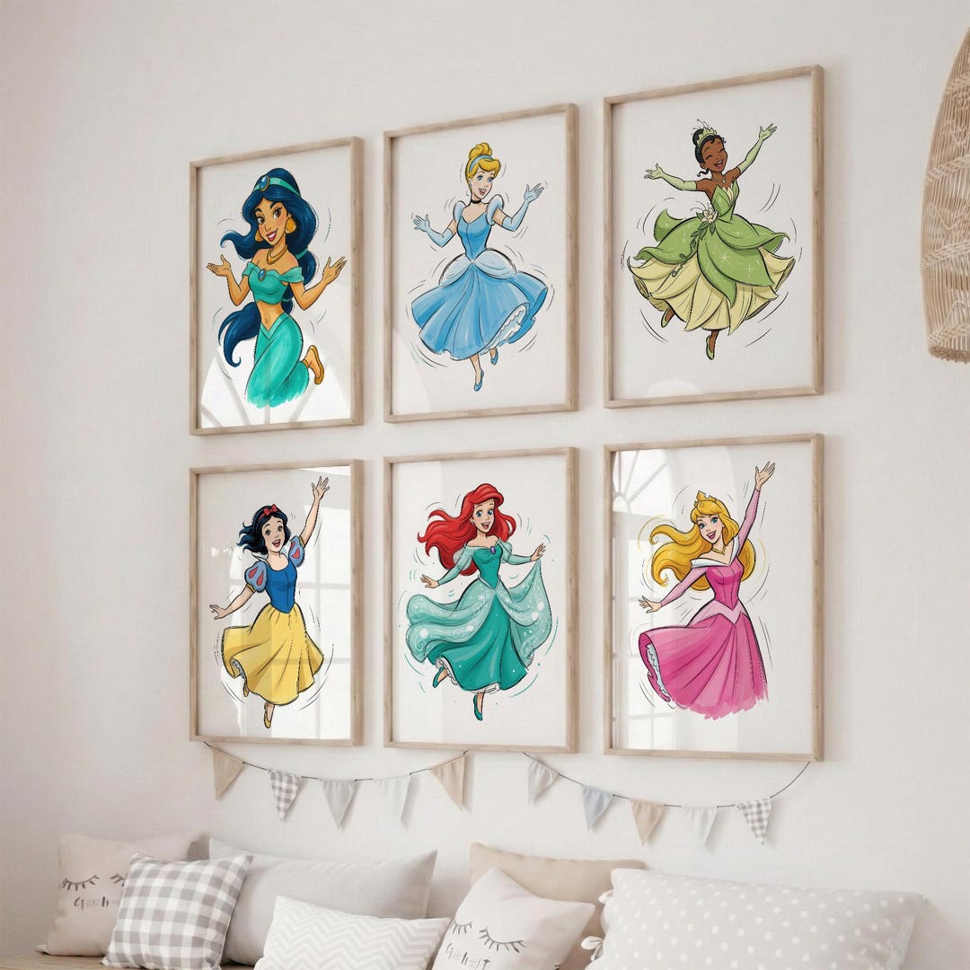 Princess Wall Art Set, Fairy Tale Posters (snow White to Tiana) - Etsy