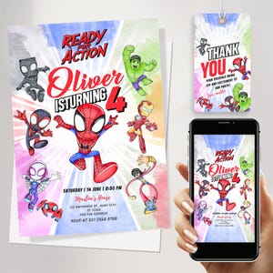 Superheld Spiderman Geburtstagseinladung Vorlage, Avengers Superheld digitale Einladung, Superheld Einladungskarte Sofort-Download