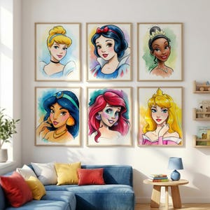 Princess Wall Art Set: Elsa, Anna, Rapunzel & More