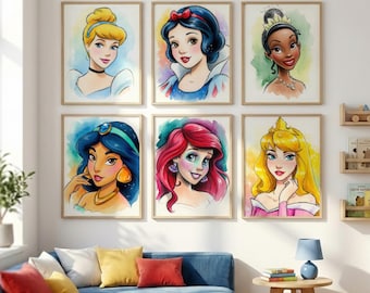 Princess Wall Art Set: Elsa, Anna, Rapunzel & More