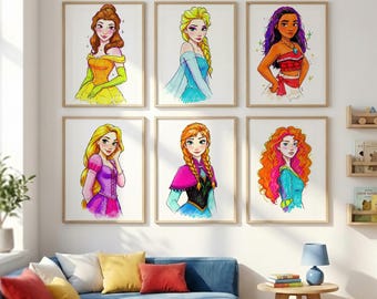 Quadros de parede com princesas: Decoração de quarto infantil com tema de contos de fadas