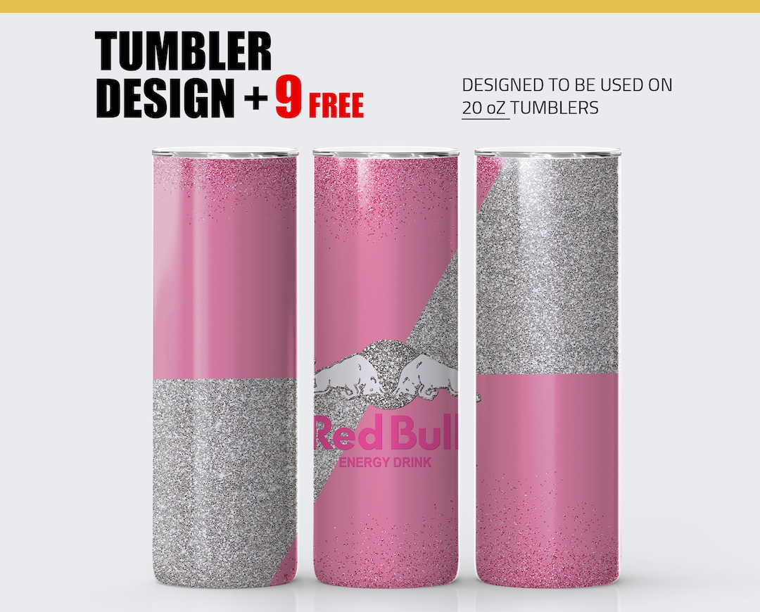 Pink Red Bull Tumbler Wrap, Red Bull 20 Oz Skinny Sublimation Tumbler PNG, Pink Glitter Red Bull