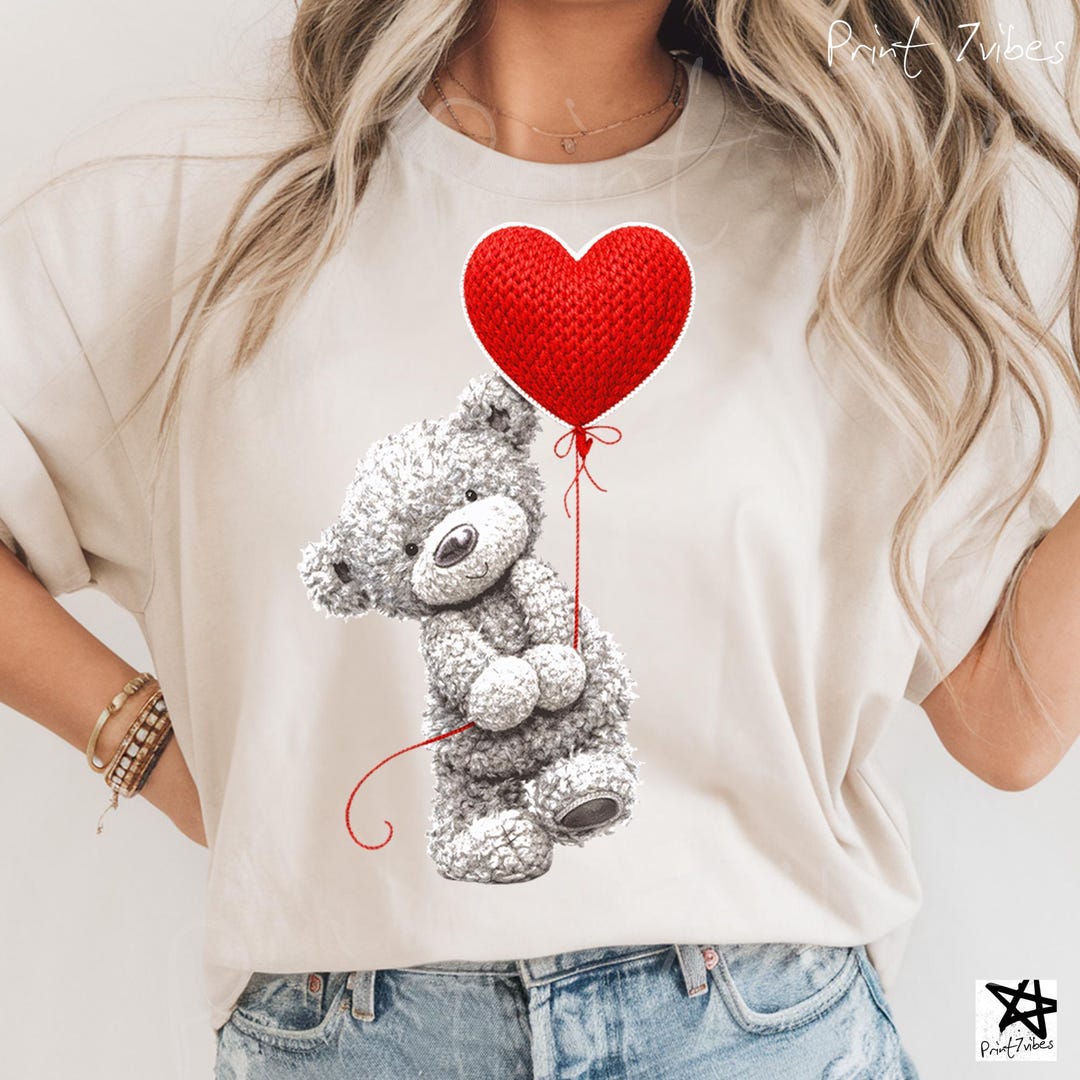 Valentine Day Teddy Bear With Heart Balloon PNG in Faux Yarn Crochet ...