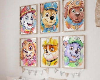 Puppy Rescue Wall Art: Watercolor Dog Characters (Digital Set)