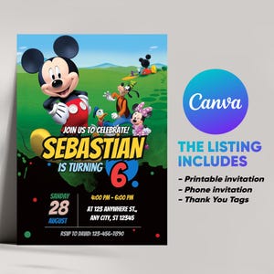 Mickey Mouse Clubhouse Birthday Invitation • Editable Mickey & Friends Party Invite • Digital Download for Boy Birthday Celebration