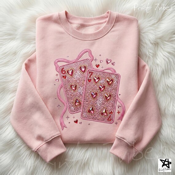 Rhinestone Playing Cards Valentine 6 7 PNG, Preppy 67 Six Seven Valentines Png Coquette Funny Shirt Design