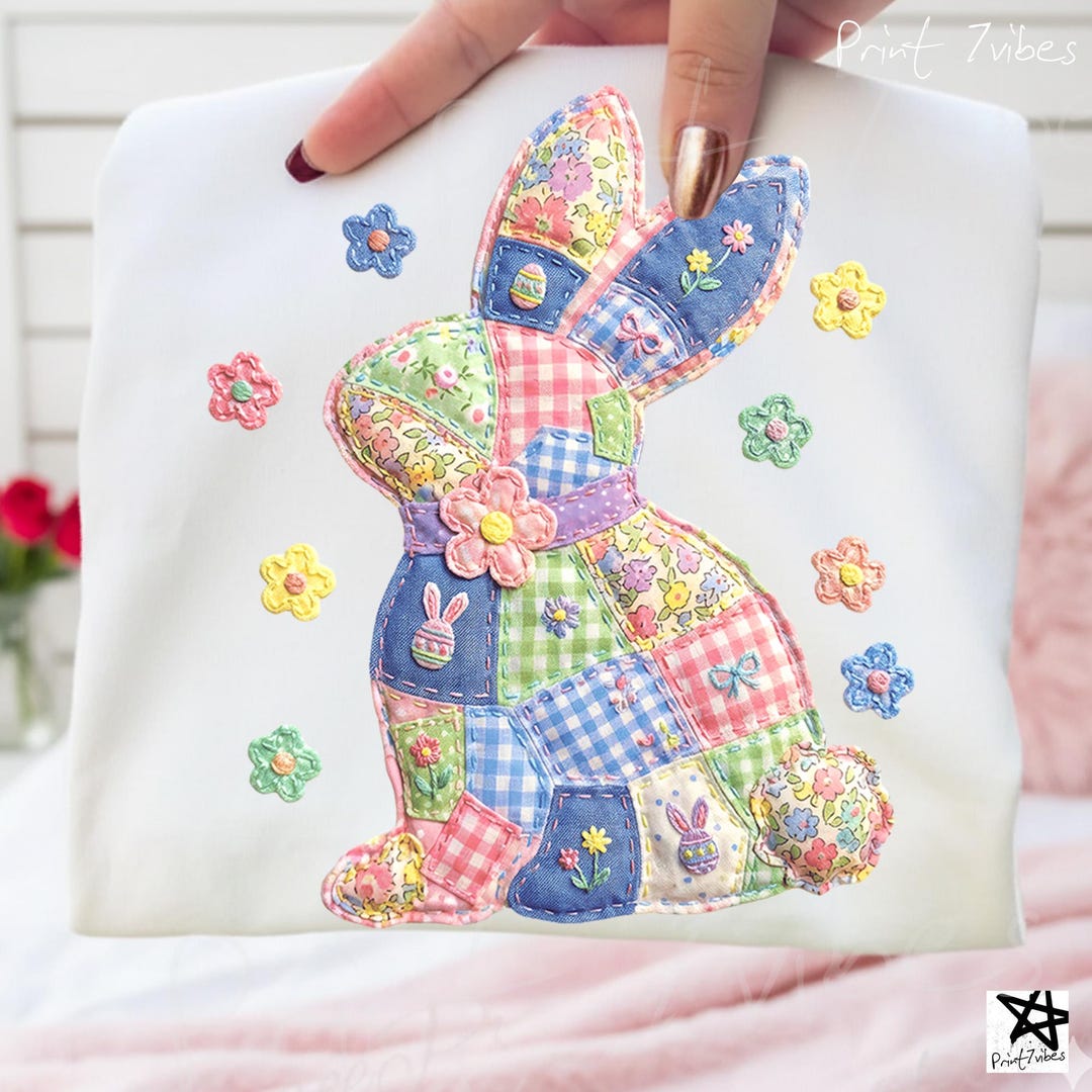 Patchwork Bunny PNG, Easter Bunny Sublimation Design, Applique Fabric ...