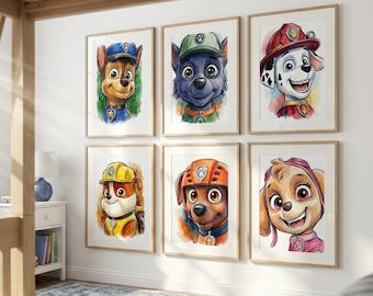 Kids Puppy Wall Art, Watercolor Rescue Dogs (Set of 6 Prints)