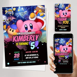 Kirby Birthday Invitation | Digital Party Invite for Kids | Editable Kirby and the Forgotten Land Themed Card | Printable Evite Template