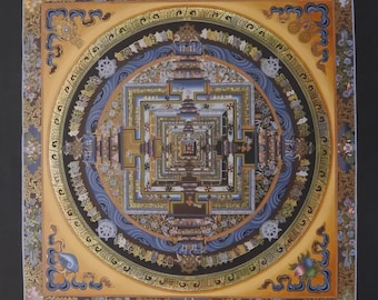 Kalachakra Mandala, 24K Gold Tibetan Mandala ( 13 X 13 INCHES )