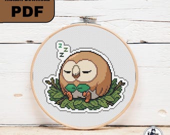 Sleeping Rowlet Cross Stitch Downloadable Pattern