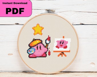 Pintando Kirby Patrón Descargable Punto de Cruz