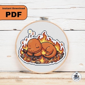 Patrón descargable de punto de cruz de Charmander durmiendo
